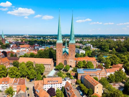 Lubeck Cathedral or Lubecker Dom is a large brick built Lutheran cathedral in Lubeck, Germanyの写真素材