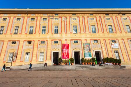 GENOA, ITALY - APRIL 08, 2019: The Doges Palace or Palazzo Ducale is a historical building at the Piazza De Ferrari or Ferrari Square in Genoa, Italyのeditorial素材