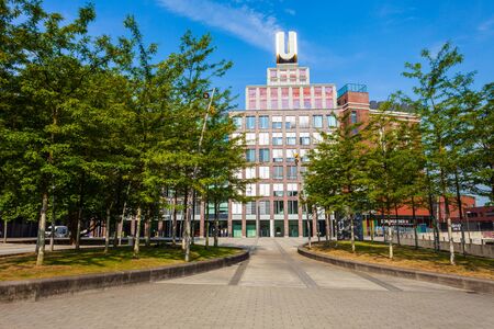 DORTMUND, GERMANY - JULY 04, 2018: U-Tower or Dortmunder U was brewery building, now center of arts and creativity Museum Ostwall in Dortmund, Germanyのeditorial素材