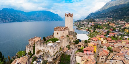 Scaliger Castle or Castello Scaligero is a medieval fortress in the Malcesine old town on the shore of Lake Garda in Verona province, Italyのeditorial素材