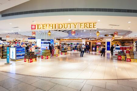 NEW DELHI, INDIA - OCTOBER 07, 2019: Duty Free store at the Indira Gandhi International Airport interior. Airport is situated in New Delhi city in India.のeditorial素材