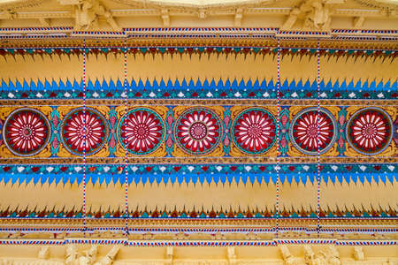 MADURAI, INDIA - MARCH 23, 2012: Floral pattern background on the ceiling of the Thirumalai Nayak Palace in Madurai city in Tamil Nadu in Indiaのeditorial素材