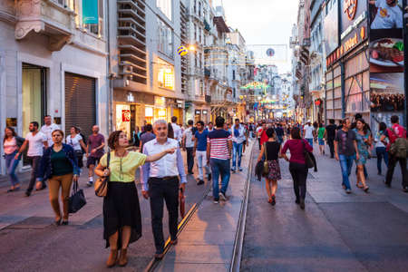 ISTANBUL, TURKEY - SEPTEMBER 22, 2014: Istiklal Avenue or Istiklal Street is one of the most famous pedestrian street in Istanbul, Turkeyのeditorial素材