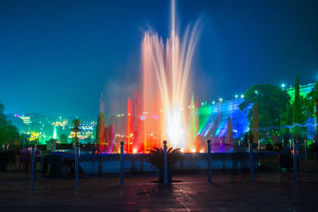 MYSORE, INDIA - MARCH 24, 2012: Fountains at Brindavan Gardens in Mysore city in India at nightのeditorial素材