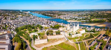 Saumur city aerial panoramic view, Loire valley in Franceの写真素材