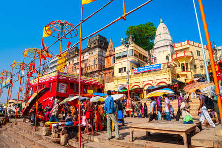 VARANASI, INDIA - APRIL 12, 2012: Shiva Temple is located in at the Ganges river in Varanasi city, Uttar Pradesh state, North Indiaのeditorial素材