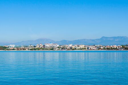 Side aerial panoramic view. Side is a city in Antalya region on the southern Mediterranean coast of Turkey.の写真素材
