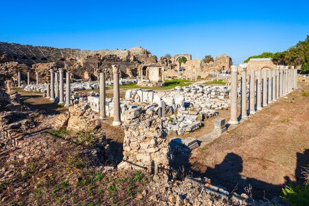 The ancient city of Side in Antalya region on the Mediterranean coast of Turkey.の写真素材
