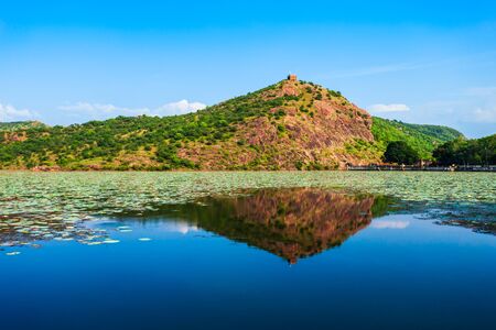 Jet Sagar lake and Cattle Guard Hut Tiger Hills situated in Bundi town in Rajasthan state in India