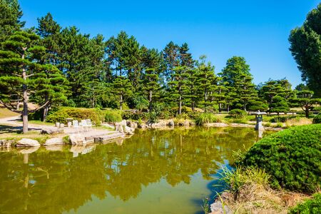 Japanese Garden in Nordpark is a public green area in the Stockum district in Dusseldorf city in Germanyの写真素材