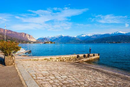 Waterfront in the Stresa town, located at the shore of the Lago Maggiore Lake in north Italy.の写真素材