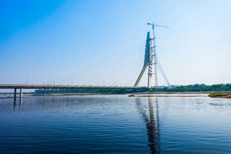 NEW DELHI, INDIA - OCTOBER 06, 2019: Signature Bridge is a cantilever spar cable stayed bridge through the Yamuna river in New Delhi, Indiaのeditorial素材