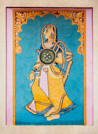 KOTA, INDIA - SEPTEMBER 21, 2019: Paintings on the Kotah Garh City Palace, located in Kota city in Rajasthan state of Indiaのeditorial素材