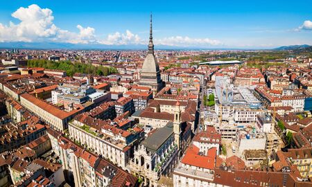 Turin city aerial panoramic view, Piedmont region of Italyの写真素材