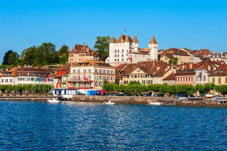 Medieval castle in Nyon, it is a town on the shores of Lake Geneva in the canton of Vaud in...