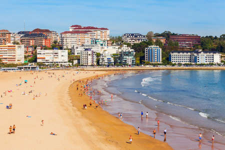 Santander city beach aerial panoramic view. Santander is the capital of the Cantabria region in Spainの写真素材