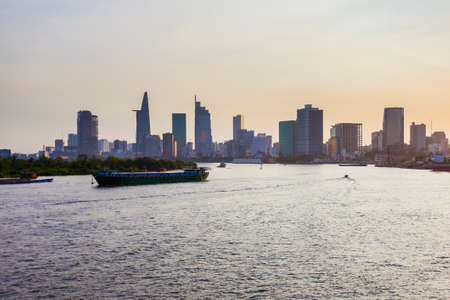 Ho Chi Minh city skyline aerial panoramic view at sunset. Ho Chi Minh is the largest city in Vietnam.の写真素材