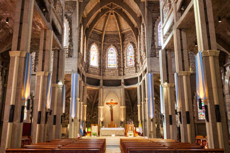 BARILOCHE, ARGENTINA - APRIL 27, 2016: Cathedral of San Carlos de Bariloche interior. It is located in Bariloche, Patagonia region in Argentina.のeditorial素材