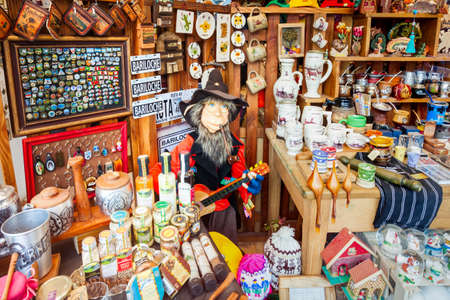 BARILOCHE, ARGENTINA - APRIL 27, 2016: Souvenir store Mamuschka showcase in Bariloche, Patagonia region in Argentina.のeditorial素材