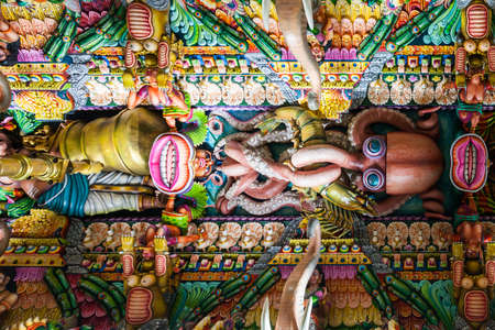 TRINCOMALEE, SRI LANKA - FEBRUARY 15, 2017: Pathirakali Amman Temple or Pathrakali Ambal Kovil interior. Its a Hindu temple dedicated to goddess Bhadrakali, form of goddess Kali Amman.のeditorial素材