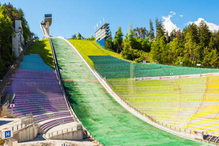 INNSBRUCK, AUSTRIA - MAY 22, 2017: The Bergisel Sprungschanze Stadion is a ski jumping hill stadium located in Bergisel in Innsbruck, Austriaのeditorial素材