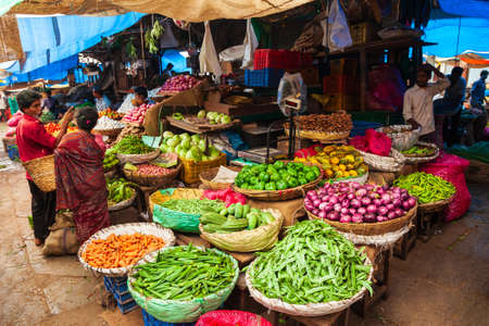 MYSORE, INDIA - MARCH 26, 2012: Fruts and vegetables at the local market in Indiaのeditorial素材
