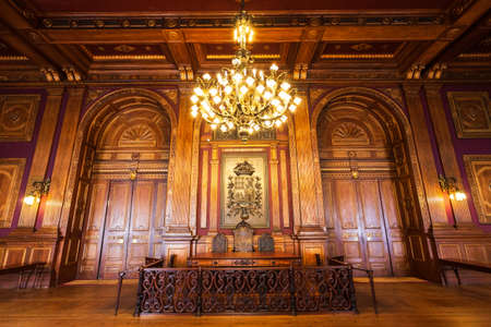 PORTO, PORTUGAL - JUNE 30, 2014: Stock Exchange Palace or Palacio da Bolsa interior in Porto city, Portugalのeditorial素材