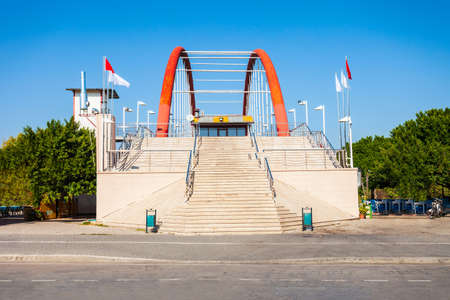 Bridge through Manavgat river in Manavgat city centre in Antalya region in Turkeyの写真素材