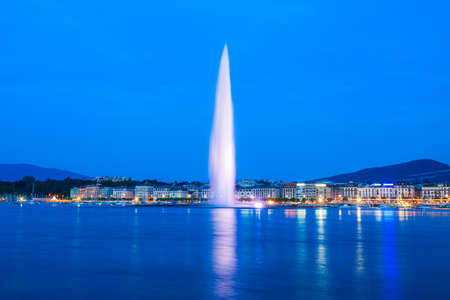 The Jet d'Eau or Water Jet is a large fountain in Geneva city in Switzerlandの写真素材