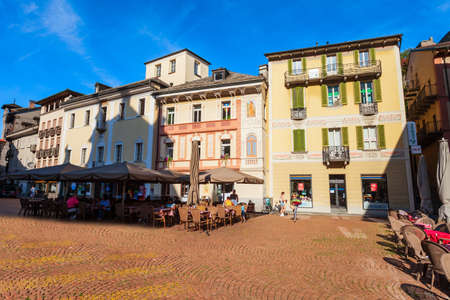 BELLINZONA, SWITZERLAND - JULY 10, 2019: Street cafe in Bellinzona city in Ticino canton of...