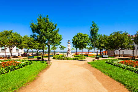 Jardim Diana is a public garden and viewpoint near the Roman Temple of Evora in the centre of Evora city, Portugalの写真素材