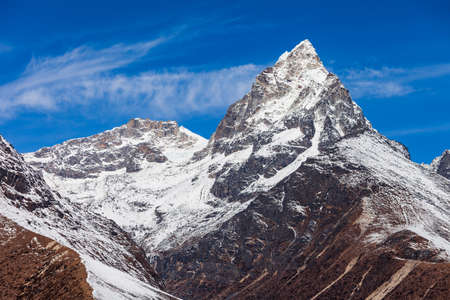 Scenic mountain landscape in Everest or Khumbu region in Himalaya in Nepalの写真素材