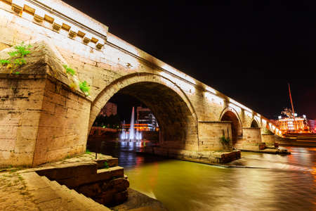 The Stone Bridge is a bridge across the Vardar River in the centre of Skopje city, North Macedonia.の写真素材