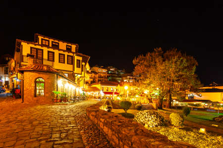 Ohrid old town at night in North Macedoniaの写真素材
