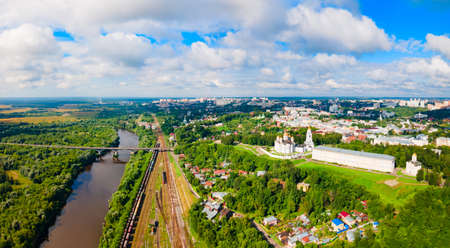 Dormition or Holy Assumption Cathedral and Saint Demetrius Cathedral aerial panoramic view in Vladimir city, Golden Ring of Russiaの写真素材