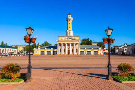 Fire observation watchtower or watch tower at the Susaninskaya main square in Kostroma city, Golden Ring of Russiaの写真素材