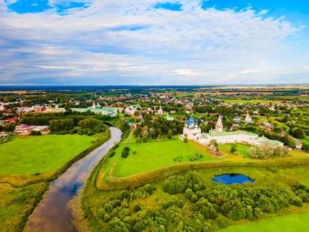 The Suzdal Kremlin aerial panoramic view, the oldest part of the Russian city of Suzdal, Golden Ring of Russiaの写真素材