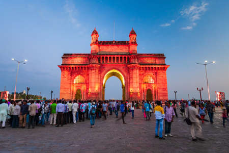 MUMBAI, INDIA - FEBRUARY 21, 2014: Gateway of India at night. Gateway of India is an arch monument in Mumbai city, Maharashtra state of India.のeditorial素材