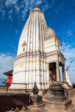 Malla Tower Shikhara Anantapura at the Swayambhunath or Swayambhu Temple, a religious complex in the Kathmandu city 
in Nepalのeditorial素材