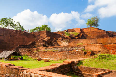 Royal Palace ruins on the top of Sigiriya Rock or Lion Rock near Dambulla in Sri Lanka