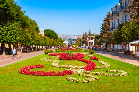 Kislovodsk, Russia - September 29, 2020: Kurortny Boulevard in Kislovodsk, a spa city in Caucasian Mineral Waters region, Stavropol Krai in Russiaのeditorial素材