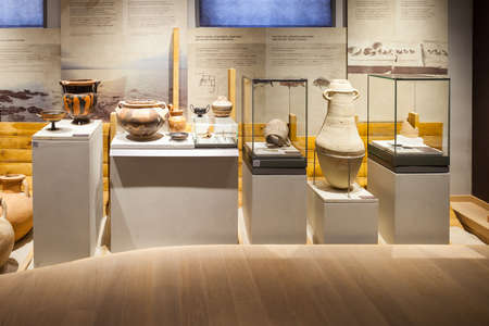 ANCIENT CORINTH, GREECE - OCTOBER 18, 2016: The Archaeological Museum of Ancient Corinth is a museum in Greece. Ancient Corinth was one of the largest cities of Greece.のeditorial素材