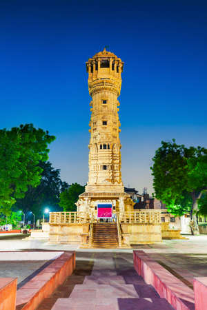 Kirti Stambh Tower at the Hutheesing Temple, the best known Jain temple in Ahmedabad city in Gujarat state of Indiaの写真素材