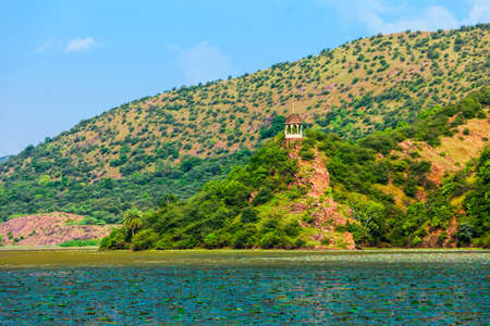 Jet Sagar lake and Cattle Guard Hut Tiger Hills situated in Bundi town in Rajasthan state in Indiaの写真素材