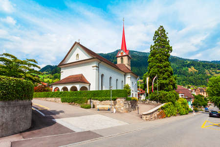 The Parish of St. Mary Church in Weggis. Weggis is a town on the northern shore of Lake Lucerne in the canton of Luzern in Switzerlandの写真素材