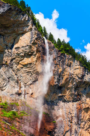 Staubbachfall Wasserfall waterfall in Lauterbrunnen valley in the Interlaken district in the Bern canton of Switzerlandの写真素材