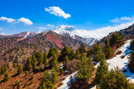 Beldersay mountain in Tian Shan range, Chimgan region near Taskent city in Uzbekistan in spring, view from cable carの写真素材