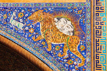 Registan Sher Dor Madrasah is a part of Registan ancient city, Samarkand in Uzbekistanの写真素材