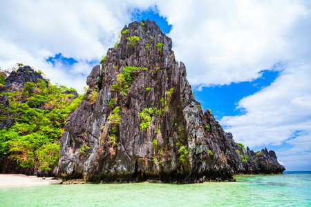 Landscape of the beautiful mountain cliff in the sea, El Nido province in Palawan island in Philippinesの写真素材
