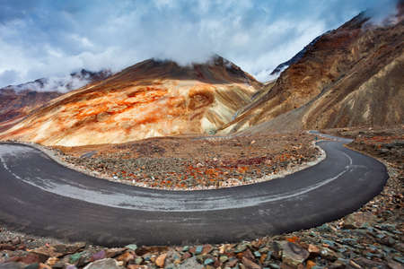 Scenic mountain landscape from highway between Manali in Himachal and Leh in Ladakh, Himalaya in Indiaの写真素材